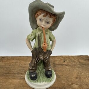 Figurine Boy Smoking Pipe Farmer Cowboy Farming Old World Original Porcelain VTG